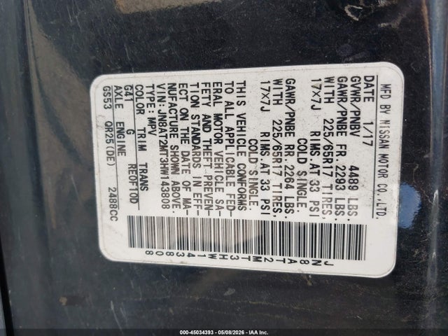 JN8AT2MT3HW143808 Nissan ROGUE SV