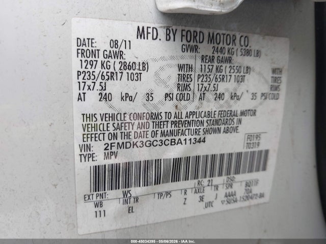 Aukcja sprzedaży 2012 Ford Edge Se, vin: 2FMDK3GC3CBA11344, numer aukcji: 45034395