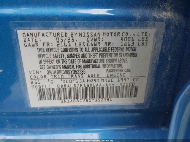 Aukcja sprzedaży 2025 Nissan Sentra Sv, vin: 3N1AB8CV8SY352386, numer aukcji: 45034398