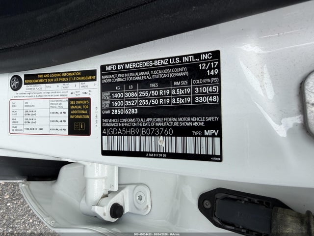 Aukcja sprzedaży 2018 Mercedes-benz Gle 350 4matic, vin: 4JGDA5HB9JB073760, numer aukcji: 45034423