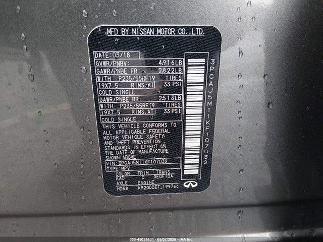 Продажа на аукционе авто 2019 Infiniti Qx50 Pure, vin: 3PCAJ5M11KF107032, номер лота: 45034431