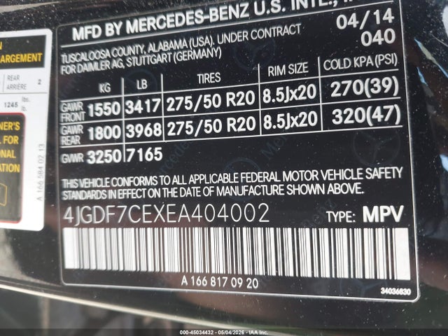 Продажа на аукционе авто 2014 Mercedes-benz Gl 450 4matic, vin: 4JGDF7CEXEA404002, номер лота: 45034432