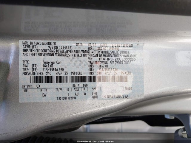 Aukcja sprzedaży 2012 Ford Focus Se, vin: 1FAHP3F2XCL333260, numer aukcji: 45034435