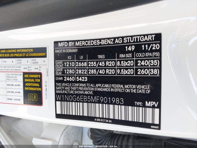 Aukcja sprzedaży 2021 Mercedes-benz Amg Glc 43 4matic, vin: W1N0G6EB5MF901983, numer aukcji: 45034447