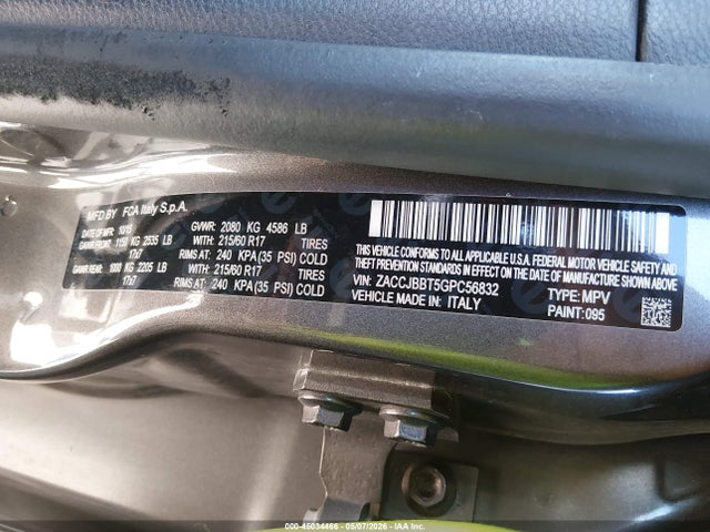 Продажа на аукционе авто 2016 Jeep Renegade Latitude, vin: ZACCJBBT5GPC56832, номер лота: 45034466