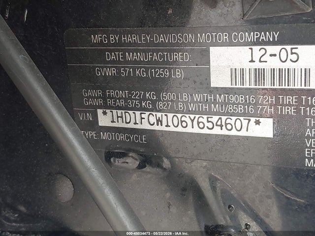 Aukcja sprzedaży 2006 Harley-davidson Flhtcui, vin: 1HD1FCW106Y654607, numer aukcji: 45034473