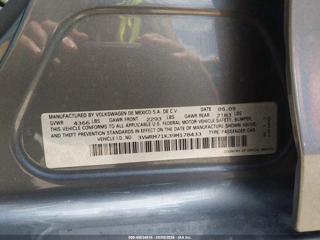 Aukcja sprzedaży 2009 Volkswagen Jetta Se, vin: 3VWRM71K39M178433, numer aukcji: 45034518