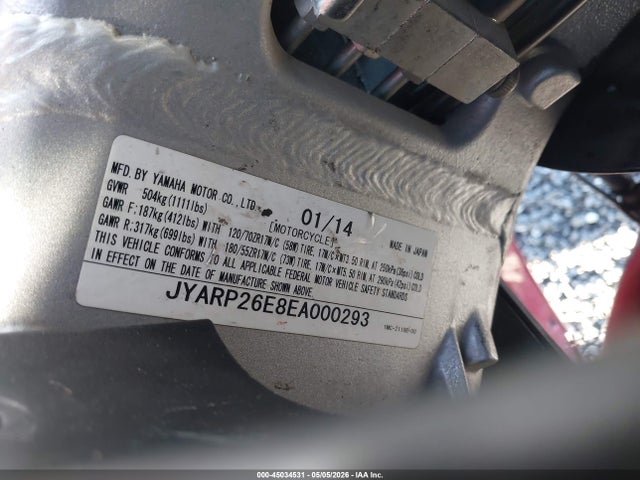 Aukcja sprzedaży 2014 Yamaha Fjr1300 Ae, vin: JYARP26E8EA000293, numer aukcji: 45034531