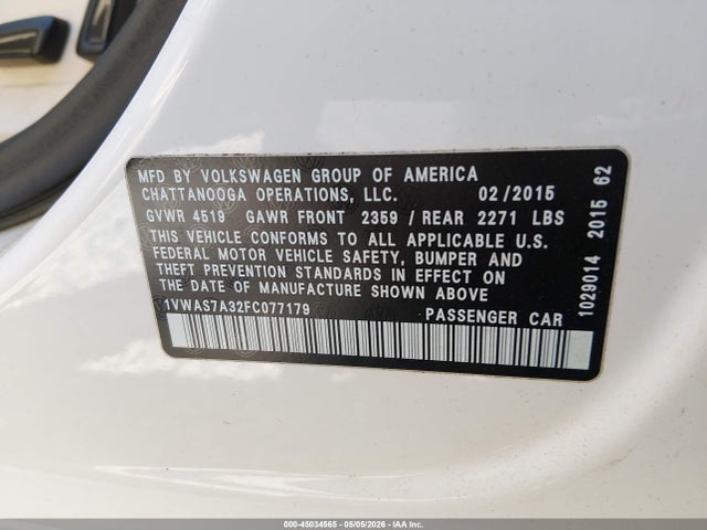 Aukcja sprzedaży 2015 Volkswagen Passat 1.8t Limited Edition, vin: 1VWAS7A32FC077179, numer aukcji: 45034565