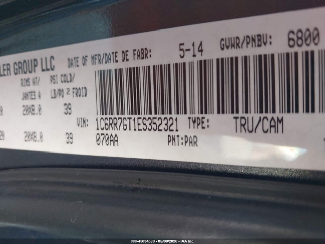 Продаж на аукціоні авто 2014 Ram 1500 Slt, vin: 1C6RR7GT1ES352321, номер лоту: 45034580