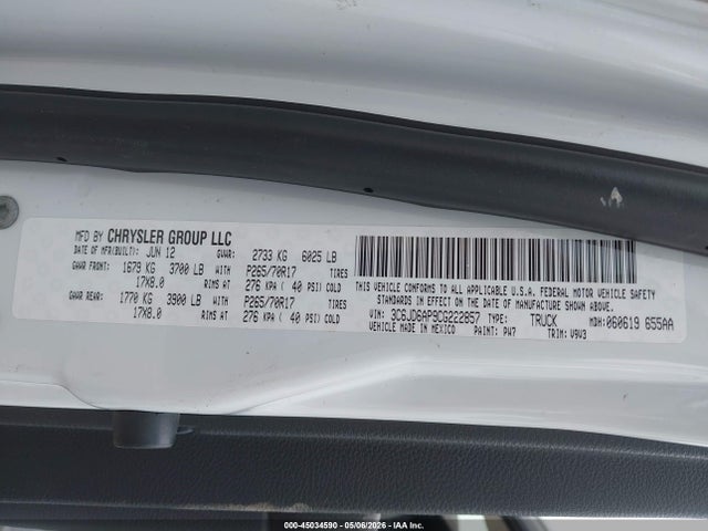 Продажа на аукционе авто 2012 Ram 1500 St, vin: 3C6JD6AP9CG222857, номер лота: 45034590
