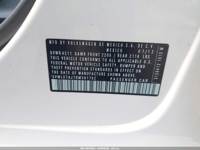 Aukcja sprzedaży 2013 Volkswagen Jetta 2.5l Sel, vin: 3VWLX7AJ7DM361752, numer aukcji: 45034622
