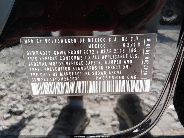 45034623 :رقم المزاد ، 3VW2K7AJ1DM269031 vin ، 2013 Volkswagen Jetta 2.0l S مزاد بيع