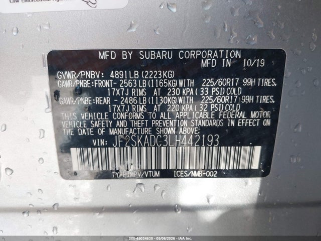 Продажа на аукционе авто 2020 Subaru Forester, vin: JF2SKADC3LH442193, номер лота: 45034630