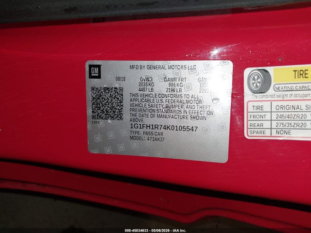 Aukcja sprzedaży 2019 Chevrolet Camaro 2ss, vin: 1G1FH1R74K0105547, numer aukcji: 45034633