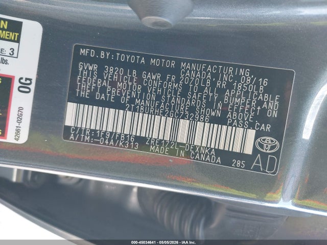 Aukcja sprzedaży 2016 Toyota Corolla Le, vin: 2T1BURHE2GC732986, numer aukcji: 45034641