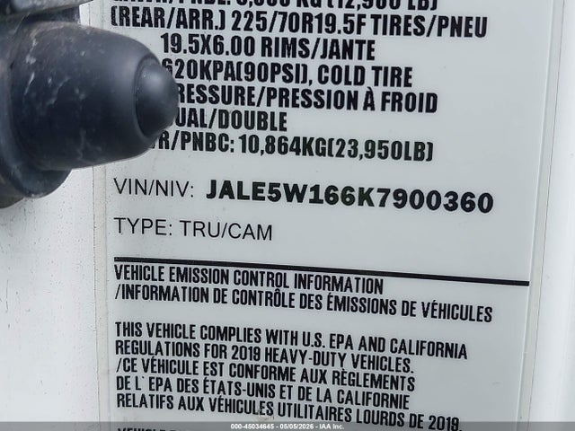 Продаж на аукціоні авто 2019 Isuzu Nqr, vin: JALE5W166K7900360, номер лоту: 45034645