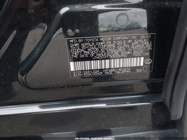 45034659 :رقم المزاد ، JTHC51FF7K5006950 vin ، 2019 Lexus Ls 500 مزاد بيع