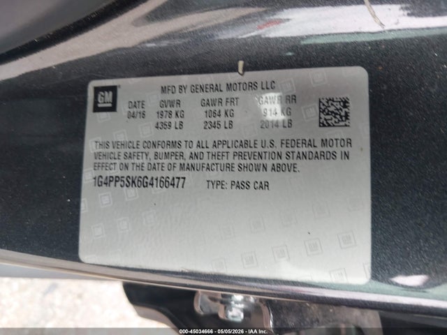Aukcja sprzedaży 2016 Buick Verano, vin: 1G4PP5SK6G4166477, numer aukcji: 45034666