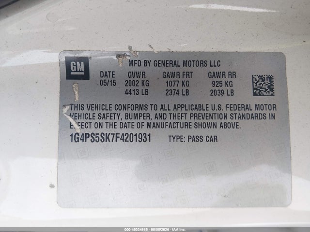 Aukcja sprzedaży 2015 Buick Verano Leather Group, vin: 1G4PS5SK7F4201931, numer aukcji: 45034665