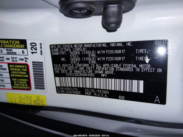 Toyota Sienna Xle 8 Passenger 2017 5TDYZ3DC8HS844083 Image 9