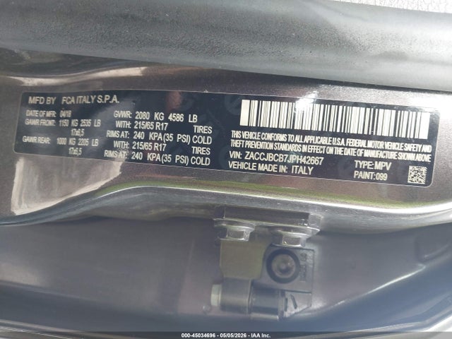Продажа на аукционе авто 2018 Jeep Renegade Trailhawk 4x4, vin: ZACCJBCB7JPH42667, номер лота: 45034696