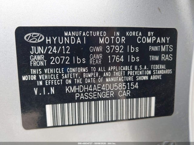 Продаж на аукціоні авто 2013 Hyundai Elantra Gls/limited, vin: KMHDH4AE4DU585154, номер лоту: 45034727