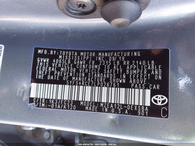 Toyota COROLLA SE 2020 5YFS4RCE7LP026761 Image 9