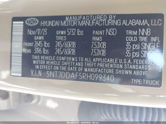 5NTJDDAF5RH099340 Hyundai Santa Cruz Xrt