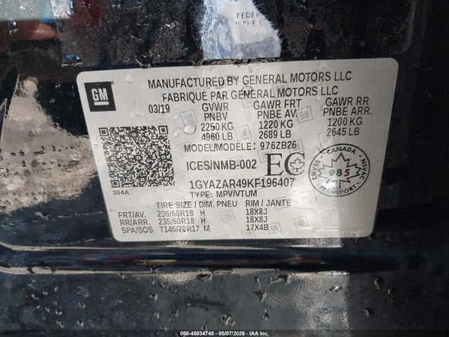 Aukcja sprzedaży 2019 Cadillac Xt4 Luxury, vin: 1GYAZAR49KF196407, numer aukcji: 45034748