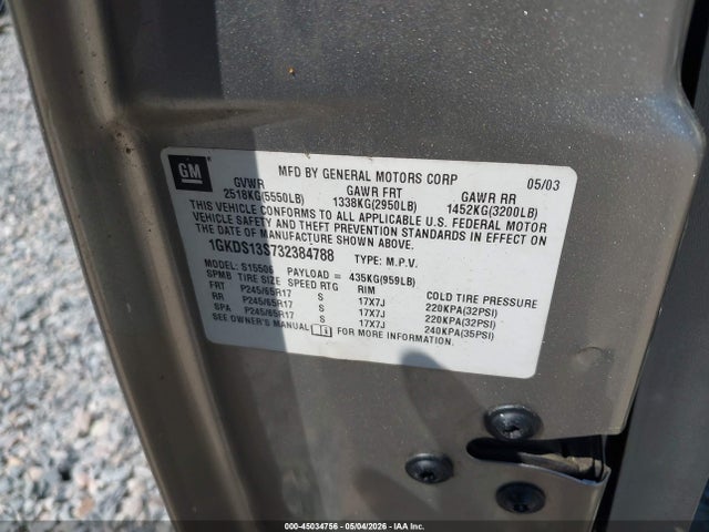 45034756 :رقم المزاد ، 1GKDS13S732384788 vin ، 2003 Gmc Envoy Slt مزاد بيع