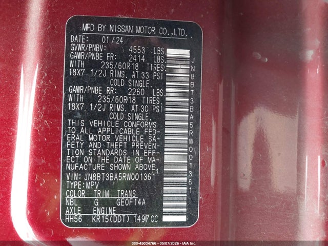 JN8BT3BA5RW001361 Nissan Rogue Sv Fwd