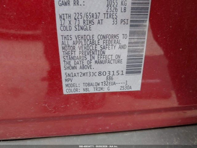 Продаж на аукціоні авто 2018 Nissan Rogue Sv, vin: 5N1AT2MT3JC803151, номер лоту: 45034771