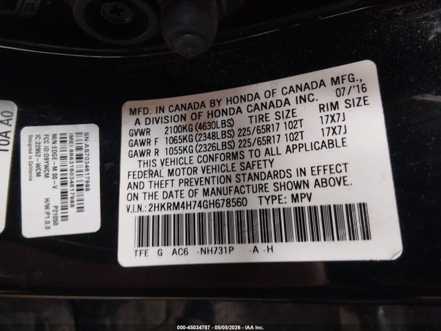 Honda Cr-v Ex-l 2016 2HKRM4H74GH678560 Image 9
