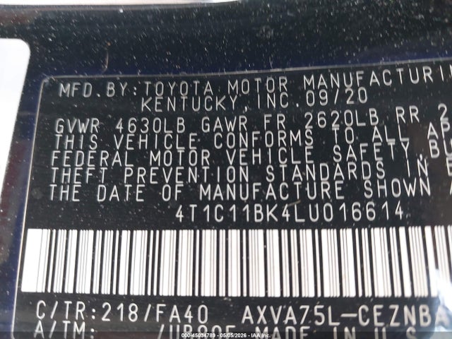 Aukcja sprzedaży 2020 Toyota Camry Le Awd, vin: 4T1C11BK4LU016614, numer aukcji: 45034789