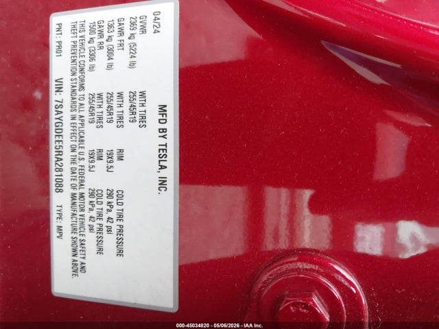 Продажа на аукционе авто 2024 Tesla Model Y Long Range Dual Motor All-wheel Drive, vin: 7SAYGDEE5RA281088, номер лота: 45034820