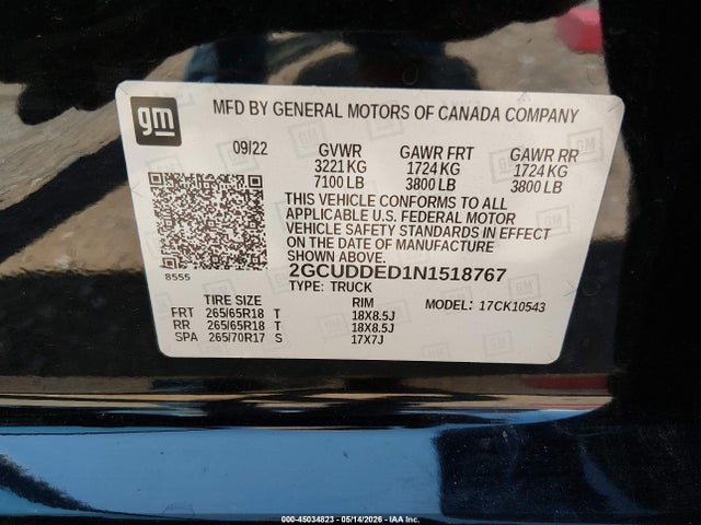Продажа на аукционе авто 2022 Chevrolet Silverado 1500 4wd  Standard Bed Lt, vin: 2GCUDDED1N1518767, номер лота: 45034823