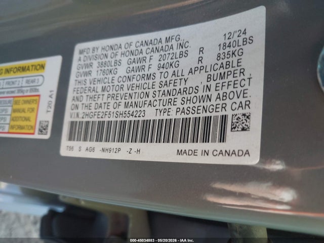 Honda Civic Sport 2025 2HGFE2F51SH554223 Image 9