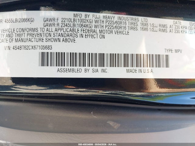 45034886 :رقم المزاد ، 4S4BT62CX67105683 vin ، 2006 Subaru Baja Sport مزاد بيع