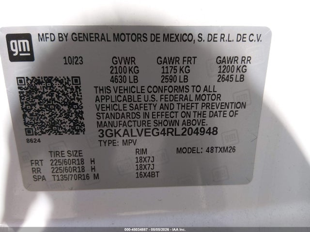 45034887 :رقم المزاد ، 3GKALVEG4RL204948 vin ، 2024 Gmc Terrain Awd Slt مزاد بيع