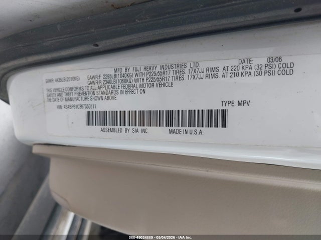 Продаж на аукціоні авто 2006 Subaru Outback 2.5i, vin: 4S4BP61C367350511, номер лоту: 45034889