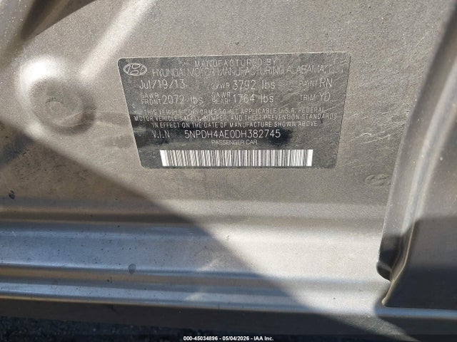 2013 Hyundai Elantra Gls მანქანა იყიდება აუქციონზე, vin: 5NPDH4AE0DH382745, აუქციონის ნომერი: 45034896