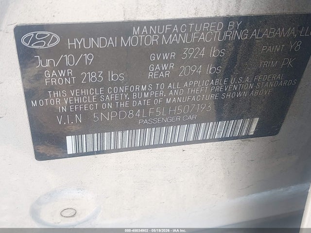 Продаж на аукціоні авто 2020 Hyundai Elantra Sel, vin: 5NPD84LF5LH507193, номер лоту: 45034902