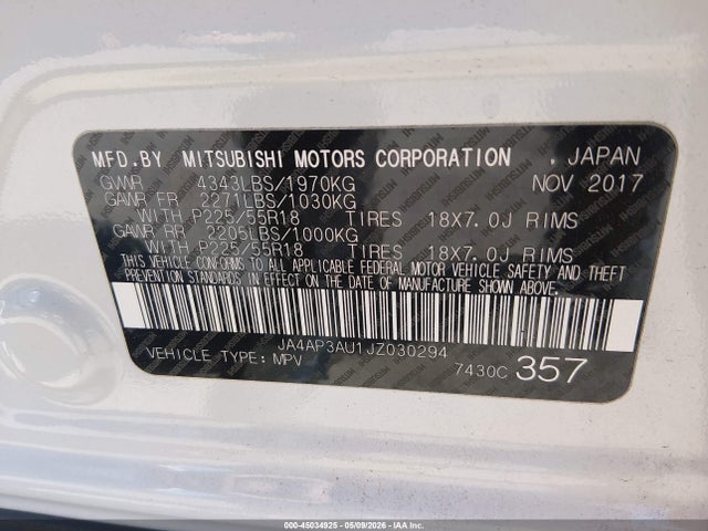 Продаж на аукціоні авто 2018 Mitsubishi Outlander Sport 2.0 Le, vin: JA4AP3AU1JZ030294, номер лоту: 45034925