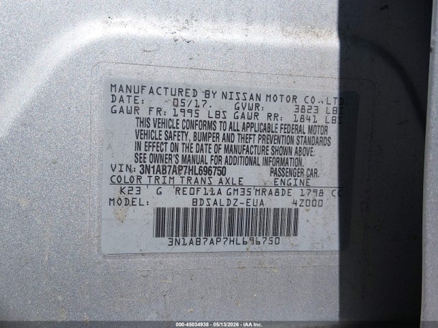 Aukcja sprzedaży 2017 Nissan Sentra Sv, vin: 3N1AB7AP7HL696750, numer aukcji: 45034938