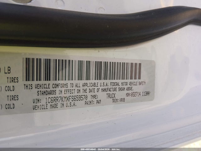 2015 Ram 1500 Tradesman მანქანა იყიდება აუქციონზე, vin: 1C6RR7KMXFS659570, აუქციონის ნომერი: 45034940
