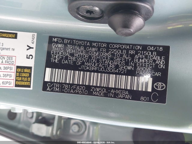 Toyota Prius Two 2018 JTDKBRFU0J3064721 Image 9