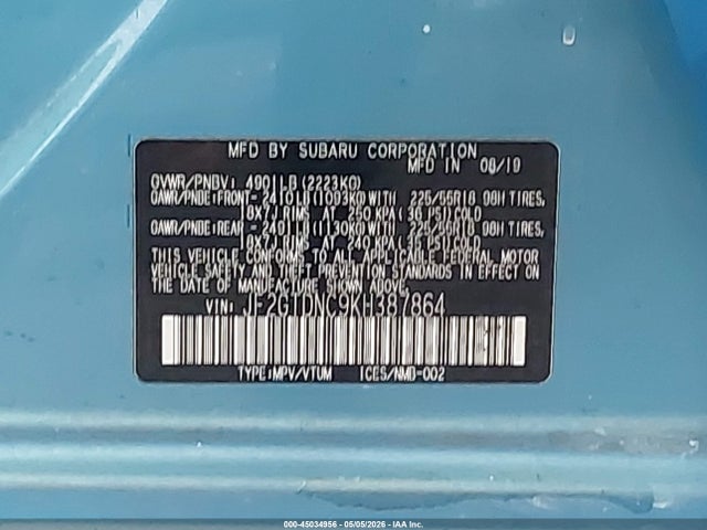 Aukcja sprzedaży 2019 Subaru Crosstrek Hybrid, vin: JF2GTDNC9KH387864, numer aukcji: 45034956