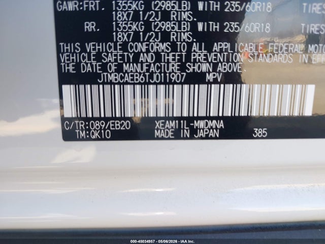 Aukcja sprzedaży 2026 Toyota Bz Xle Plus, vin: JTMBCAEB6TJ011907, numer aukcji: 45034957