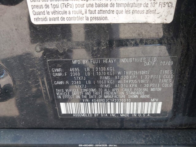 Aukcja sprzedaży 2010 Subaru Outback 3.6r Limited, vin: 4S4BRDJC1A2320010, numer aukcji: 45034993